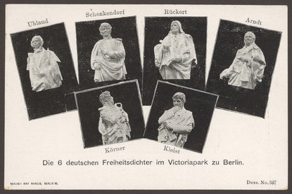 Ansichtskarte mit Skulpturen „deutscher Freiheitsdichter”
